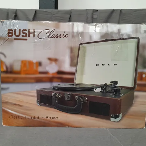 BOXED BUSH CLASSIC TURNTABLE IN BROWN