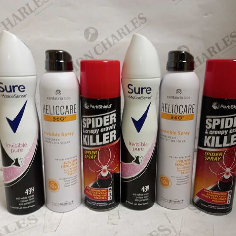 LOT OF APPROXIMATELY 18 AEROSOLS & SPRAYS, TO INCLUDE DEODORANT, SPIDER KILLER & SUNSCREEN