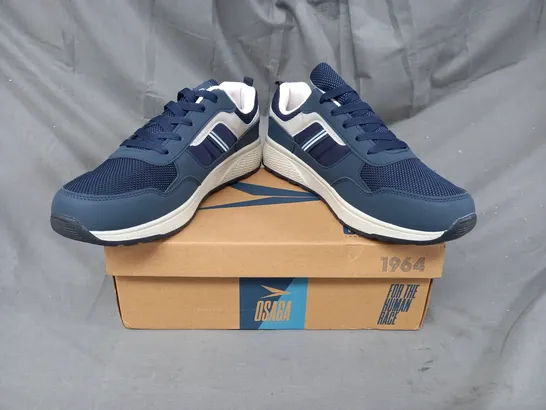 BOXED PAIR OF OSAGA SHOES IN NAVY SIZE 11