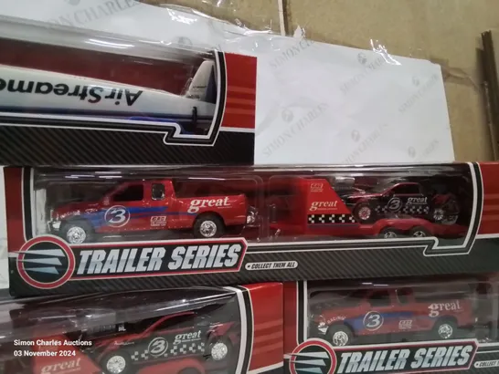 BOX CONTAINING 6 NEW BOXED AND SEALED TRAILER SERIES TOY CARS AND TRAILERS (COLOURS MAY VARY)