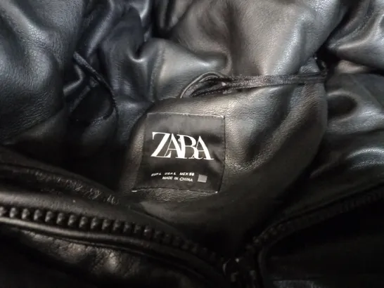 ZARA BLACK FAUX LEATHER PADDED JACKET - LARGE