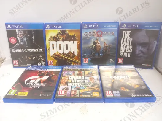 APPROXIMATELY 7 ASSORTED PLAYSTATION 4 GAMES TO INCLUDE GOD OF WAR, DOOM, MORTAL KOMBAT XL ETC 