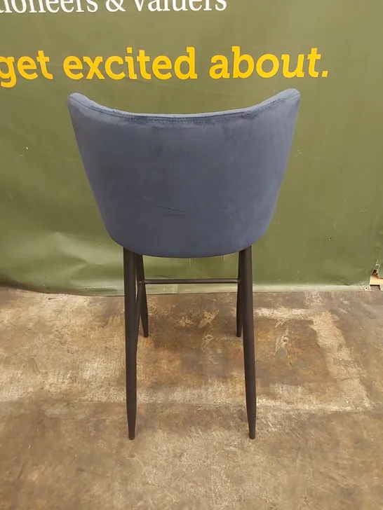 DESIGNER BLUE VELVET UPHOLSTERED BARSTOOL 