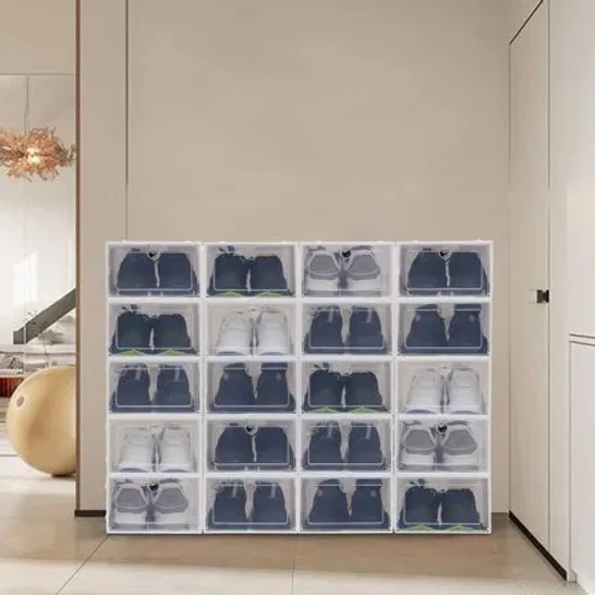 BOXED 20 PAIR STACKABLE SHOE STORAGE BOX