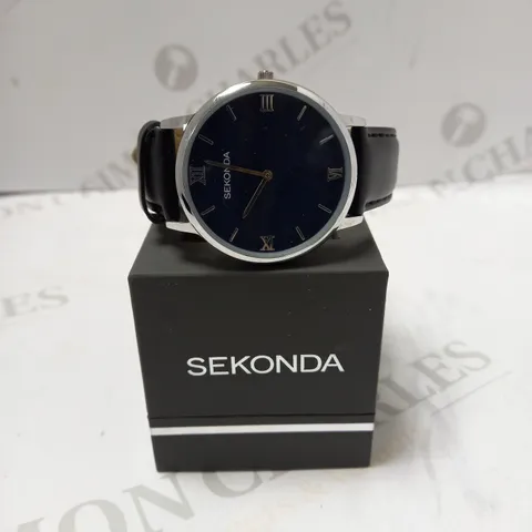 SEKONDA MEN'S QUARTZ BLACK LEATHER STRAP WRISTWATCH