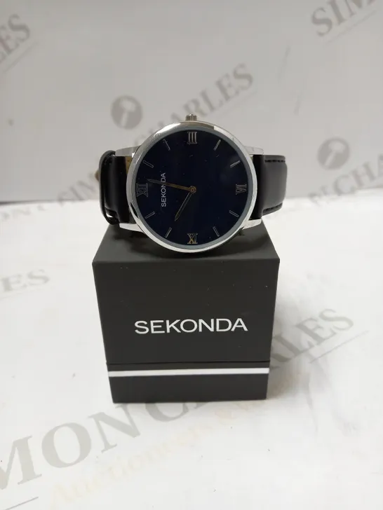 SEKONDA MEN'S QUARTZ BLACK LEATHER STRAP WRISTWATCH