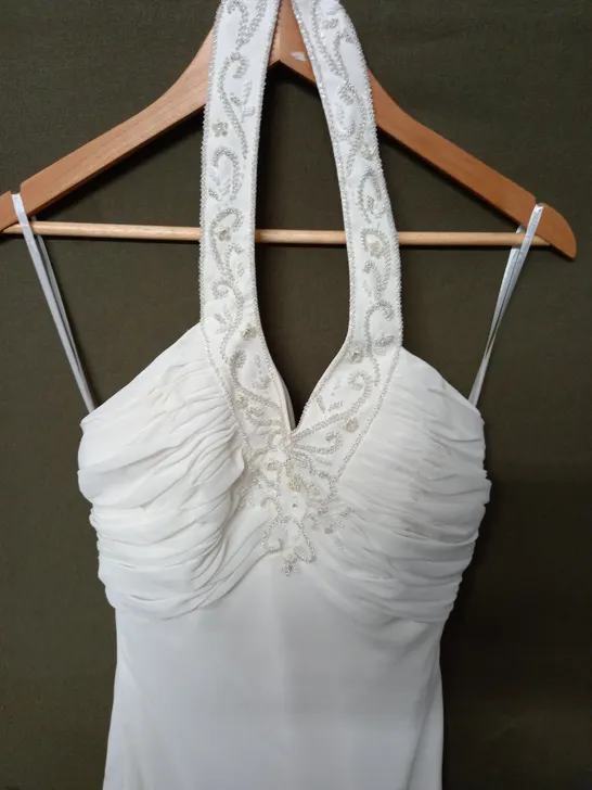 EMBELLISHED HALTER NECK WEDDING DRESS - SIZE UNSPECIFIED