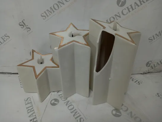 SET OF 3 PRE-LIT WHITE STAR CANDLES 