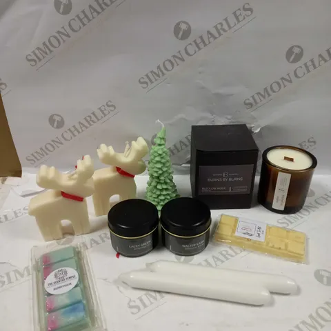 BOX OF APPROXIMATELY 20 ASSORTED SCENTED CANDLE PRODUCTS TO INCLUDE BURNS BY BURNS, FESTIVE DESIGN, WALTERS ASH ETC