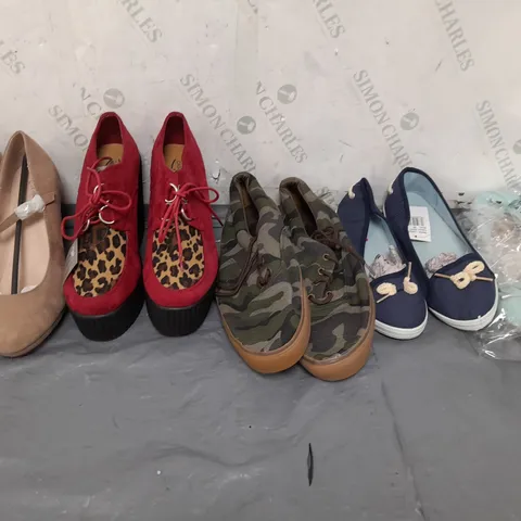 BOX OF APPROXIMATELY 10 ASSORTED WOMENS SHOES IN VARIOUS COLOURS, STYLES AND SIZES