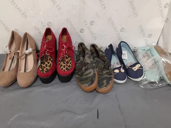 BOX OF APPROXIMATELY 10 ASSORTED WOMENS SHOES IN VARIOUS COLOURS, STYLES AND SIZES