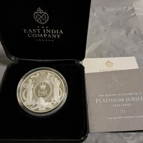 EAST INDIA COMPANY PLATINUM JUBILEE 1OZ SILVER PROOF COIN