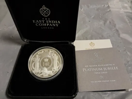 EAST INDIA COMPANY PLATINUM JUBILEE 1OZ SILVER PROOF COIN