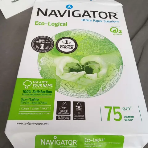 FIVE REAMS OF NAVIGATOR ECO-LOGICAL OFFICE PAPER SOLUTIONS 75G.M A4