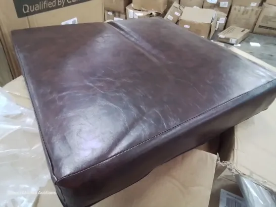 BOXED DARK BROWN LEATHER CHAIR WITH WOODEN ARMS (1 BOX)