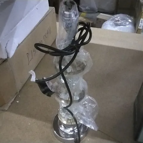 BOXED CHROME AND GLASS LAMP WITHOUT SHADE 