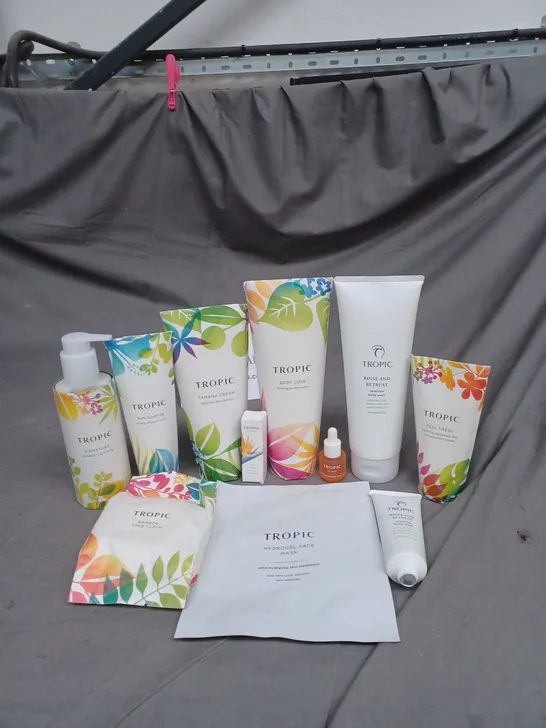 LOT OF 11 TROPIC SKIN CARE PRODUCTS TO INCLUDE HAND LOTION, FACE MASK AND A BAMBOO FACE CLOTH