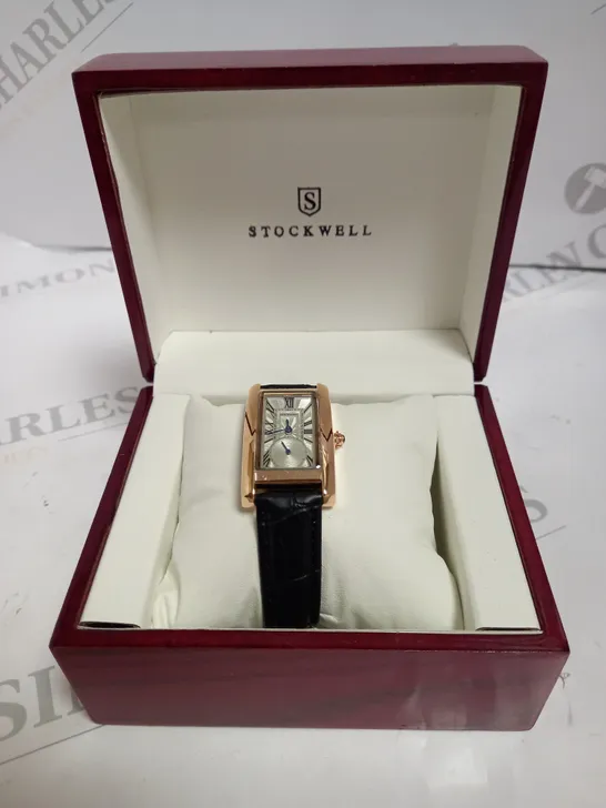 LADIES STOCKWELL WATCH – TEXTURED DIAL WITH SUB DIAL MINUTE HAND – BLACK LEATHER STRAP. 