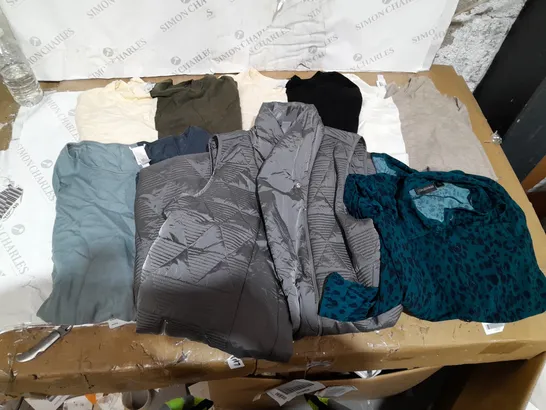 BOX OF ASSORTED CLOTHING ITEMS TO INCLUDE TOPS, SHIRTS, CARDIGANS ETC 