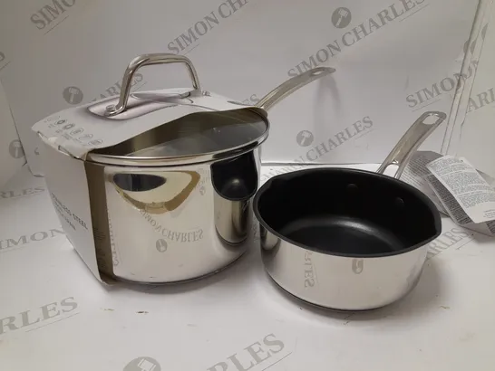 LOT OF 2 M&S STAINLESS STEEL SAUCEPAN & STAINLESS STEEL MILK PAN 