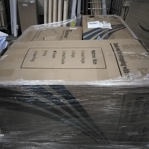 PALLET OF ASSORTED ITEMS TO INCLUDE A ERGONOMIC MESH CHAIR AND A BOXED COMFORTABLE SLEEP MATTRESS 