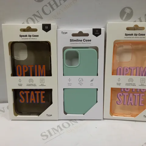 BOX OF APPROXIMATELY 54 TYPO PHONES CASES ('SLIMLINE CASE' & 'SPEAK UP CASE') FOR IPHONE 11, 12 MINI, 12/12PRO IN VARYING COLOURS