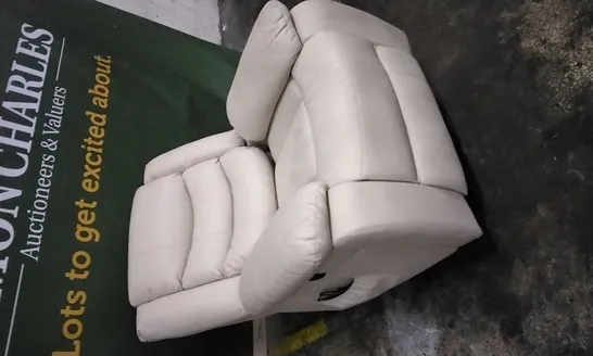 DESIGNER OFF WHITE LEATHER POWER RECLINER ARMCHAIR