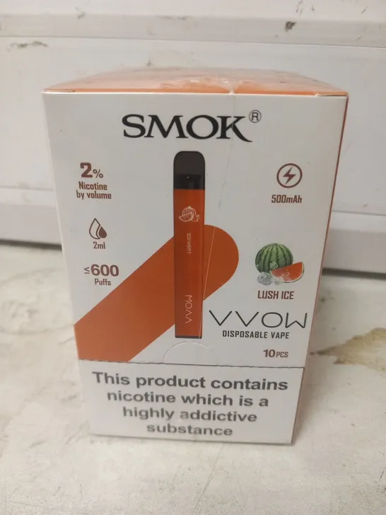 BOXED AND SEALED SMOK VVOW DISPOSABLE VAPE 10 PACK LUSH ICE