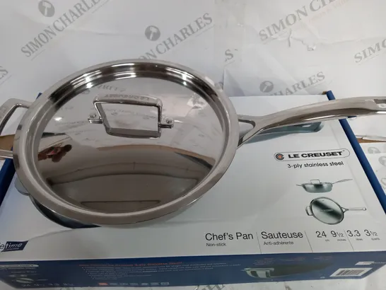 BOXED LE CREUSET 3-PLY STAINLESS STEEL CHEFS PAN 