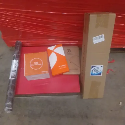 PALLET OF ASSORTED ITEMS INCLUDING WALLPAPER, FILAMENT BULB, CHRISTMAS TREE FENCE, FLOOR CLEANER