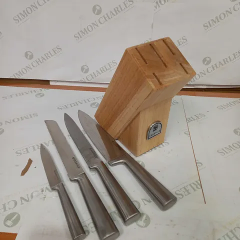 SABATIER 5 PIECE KNIFE SET WITH WOODEN STORAGE BLOCK & GIFT BOX