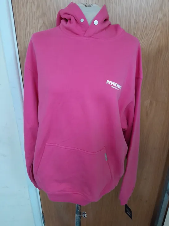 REPRESENT OWNER'S CLUB JERSEY HOODIE IN BUBBLEGUM PINK SIZE S