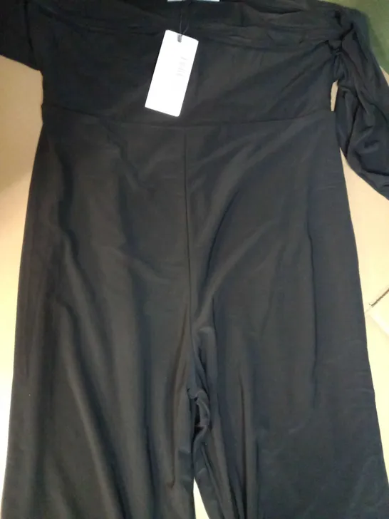 CLUB L BLACK HALTER NECK FLARE JUMPUSUIT - SIZE 12