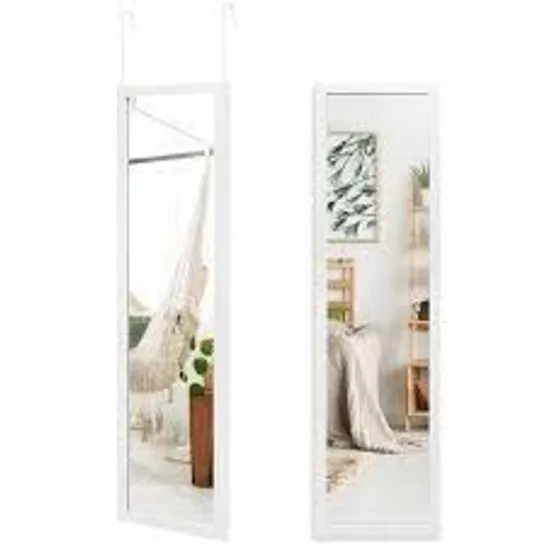 BOXED COSTWAY FULL LENGTH OVER THE DOOR MIRROR WITH HANGING HOOKS FOR BEDROOM - WHITE (1 BOX)