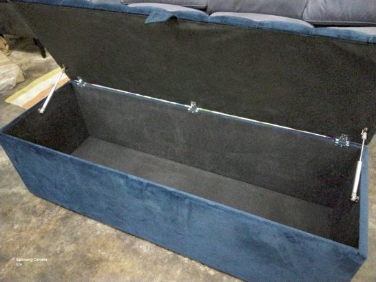 DESIGNER UPHOLSTERED BUTTONED BLUE PLUSH FABRIC OTTOMAN 