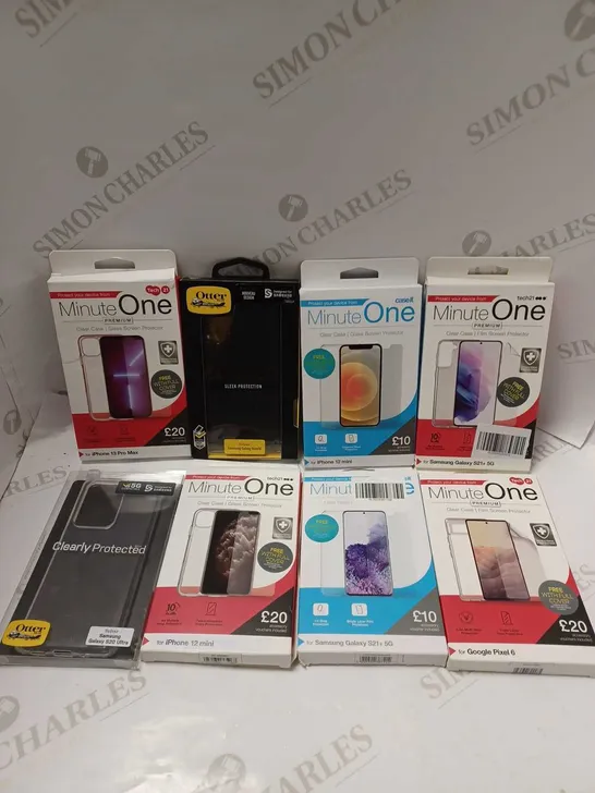 BOX OF APPROXIMATELY 35 ASSORTED PHONE CASES FOR VARIOUS MODELS TO INCLUDE IPHONE 12 MINI, SAMSUNG GALAXY S21+, GOOGLE PIXEL 6 ETC