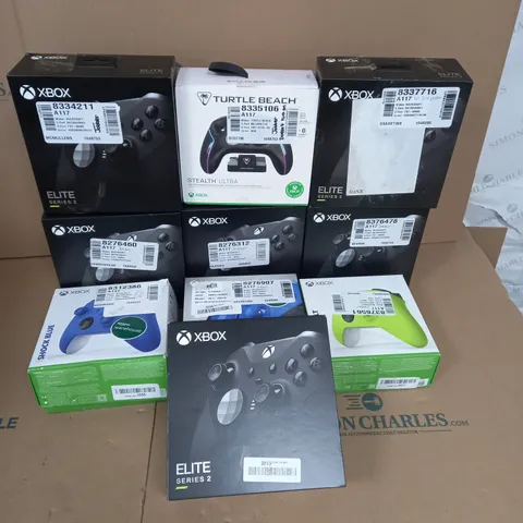 APPROXIMATELY 10 ASSORTED XBOX CONTROLLERS TO INCLUDE ELITE SERIES 2