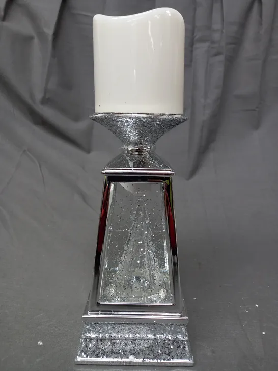 BOXED JULIEN MACDONALD FLAMELESS SWIRLING GLITTER CHRISTMAS TREE CANDLE HOLDER