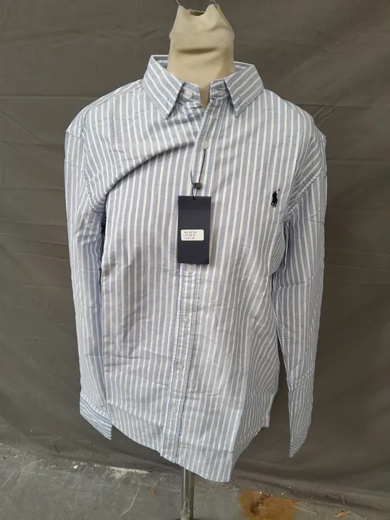 POLO RALPH LAUREN LONG SLEEVE BLUE & WHITE STRIPE SHIRT - MEDIUM