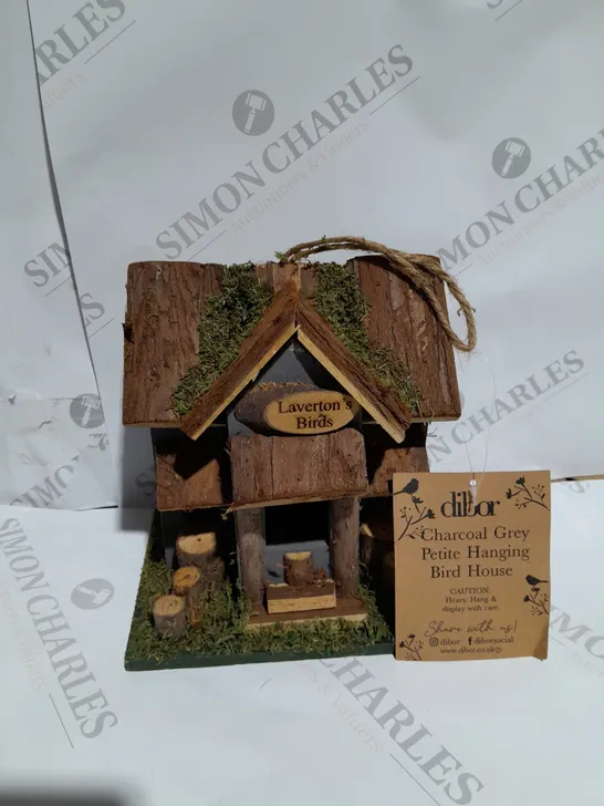 BOXED DIBOR CHARCOAL GREY PETITE HANGING BIRD HOUSE