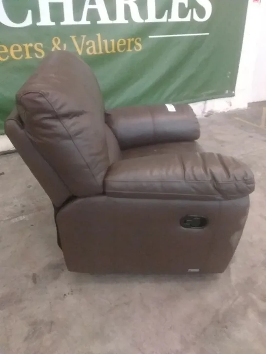 DESIGNER MANUAL RECLINING EASY CHAIR BROWN LEATHER