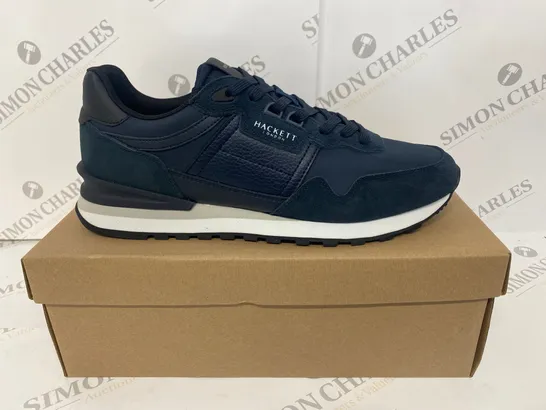 BOXED PAIR OF HACKETT NAVY TRAINERS SIZE 9