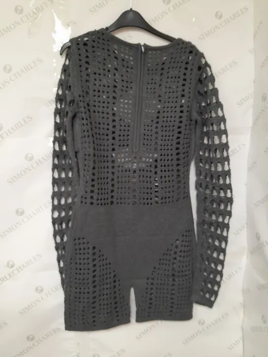 LUXE TO KILL LONG SLEEVE CROCHET JUMPSUIT IN GREY SIZE M