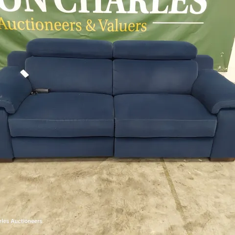 QUALITY ITALIAN DESIGNER RICCARDO POWER RECLINING THREE SEATER DOFA WITH ADJUSTABLE HEADRESTS BLUE PLUSH FABRIC 