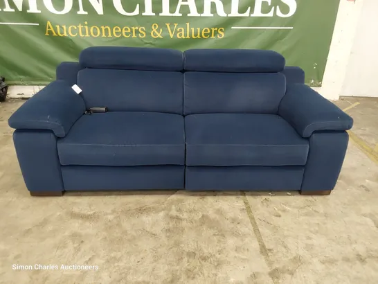 QUALITY ITALIAN DESIGNER RICCARDO POWER RECLINING THREE SEATER DOFA WITH ADJUSTABLE HEADRESTS BLUE PLUSH FABRIC 