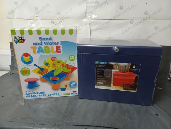 APPROXIMATELY 10 HOUSEHOLD ITEMS TO INCLUDE A METAL STORAGE BOX AND A CHILD'S PLAY SAND TABLE