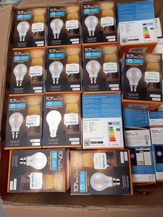 BOX OF ASSORTED TCP SMART WI FI 7W CLASSIC FILAMENT LED LIGHT BULB BC/B22 FITTING (WARM WHITE)