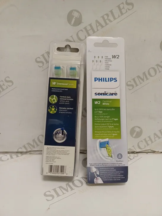 2 BOXED AND SEALED PHILIPS SONICARE REPLACEMENT BRUSH HEADS TO INCLUDE W DIAMONDCLEAN AND W2 OPTIMAL WHITE 