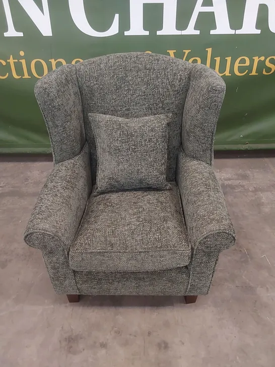 DENTON GRACE FABRIC UPHOLSTERED WING CHAIR - OLIVE