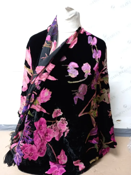 MJ KAFTAN STYLE WRAP IN BLACK PINK FLORAL ONE SIZE 